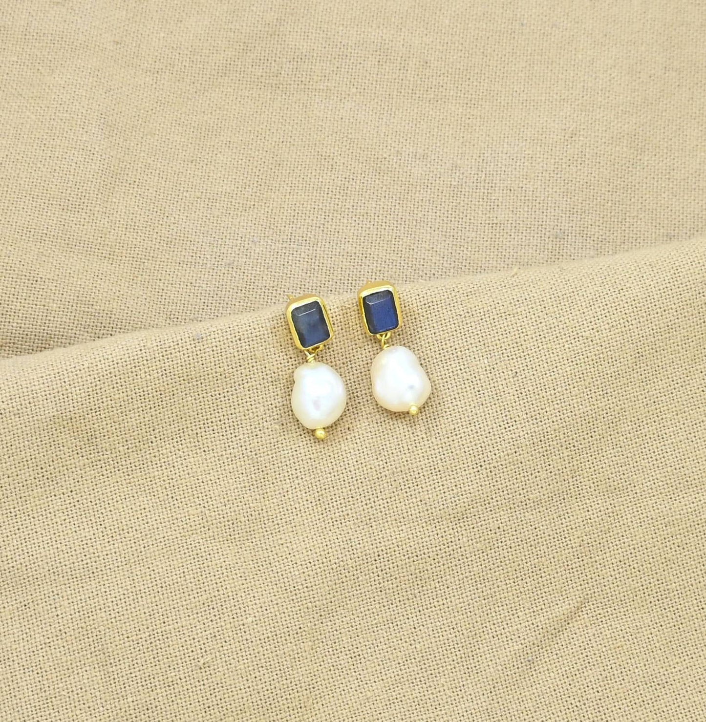 Freya Earrings Gold - Pearl & Labradorite