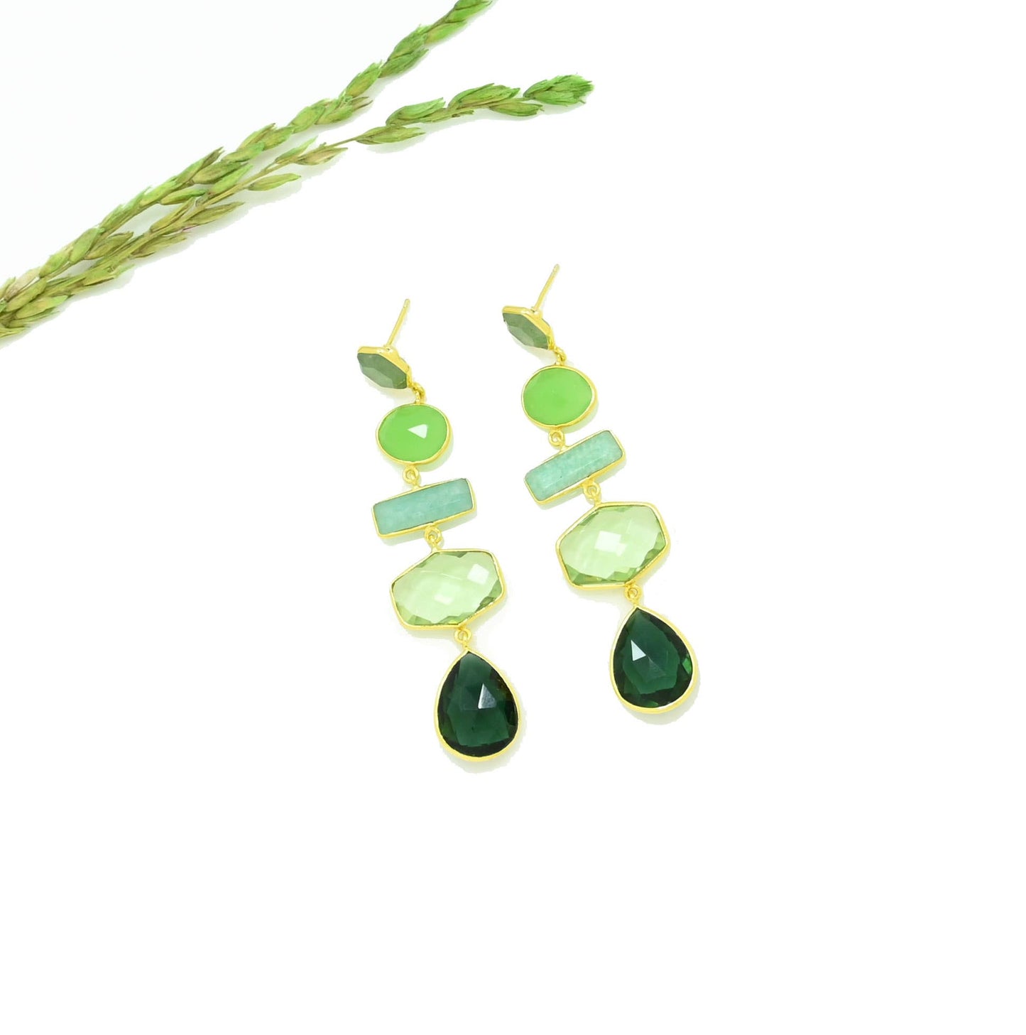 Eliza Earring Gold - Tourmaline, Aventurine & Amazonite