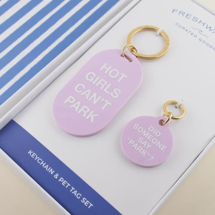Hot Girls Can't Park Keychain & Pet Tag Gift Set