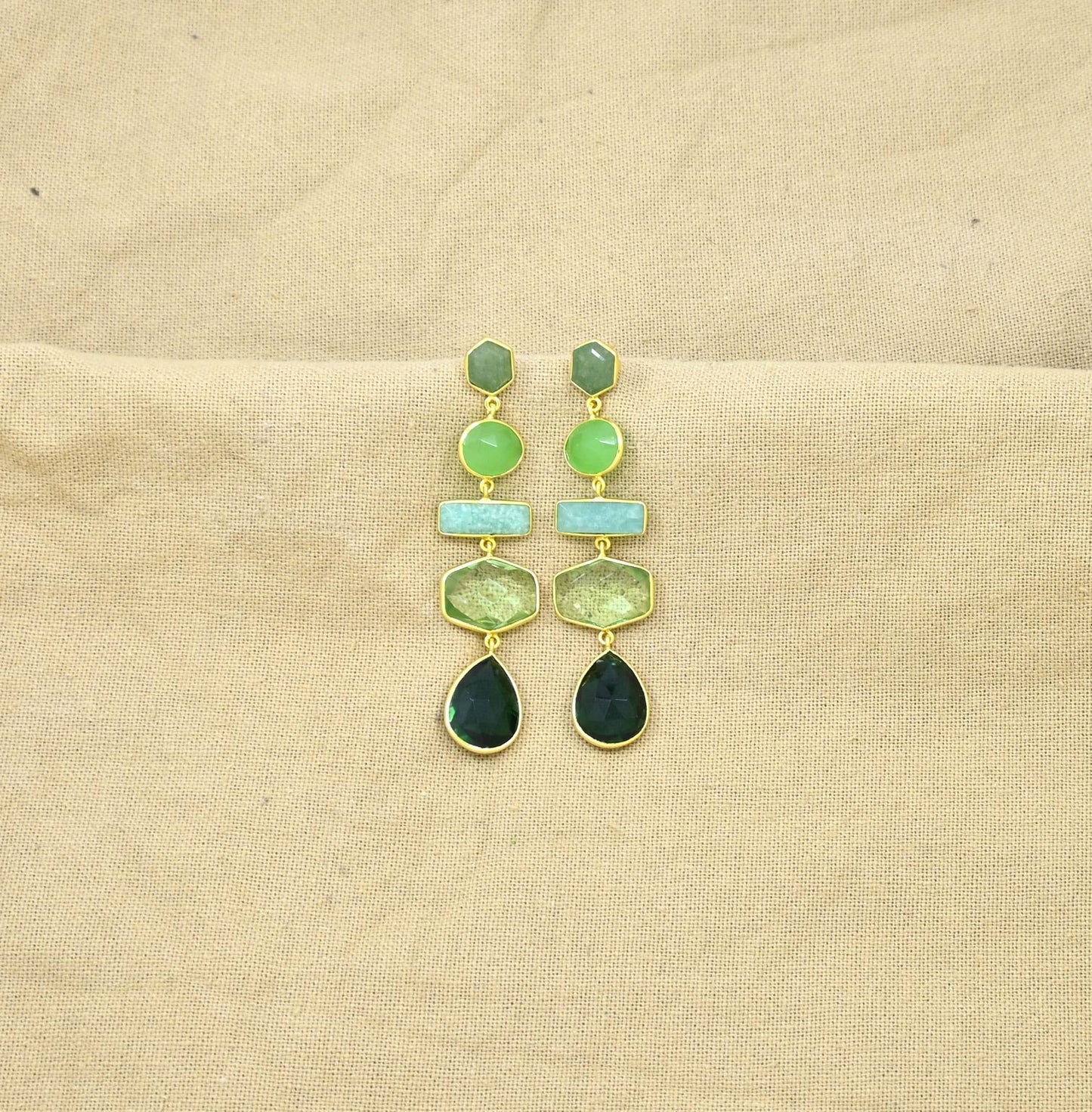 Eliza Earring Gold - Tourmaline, Aventurine & Amazonite