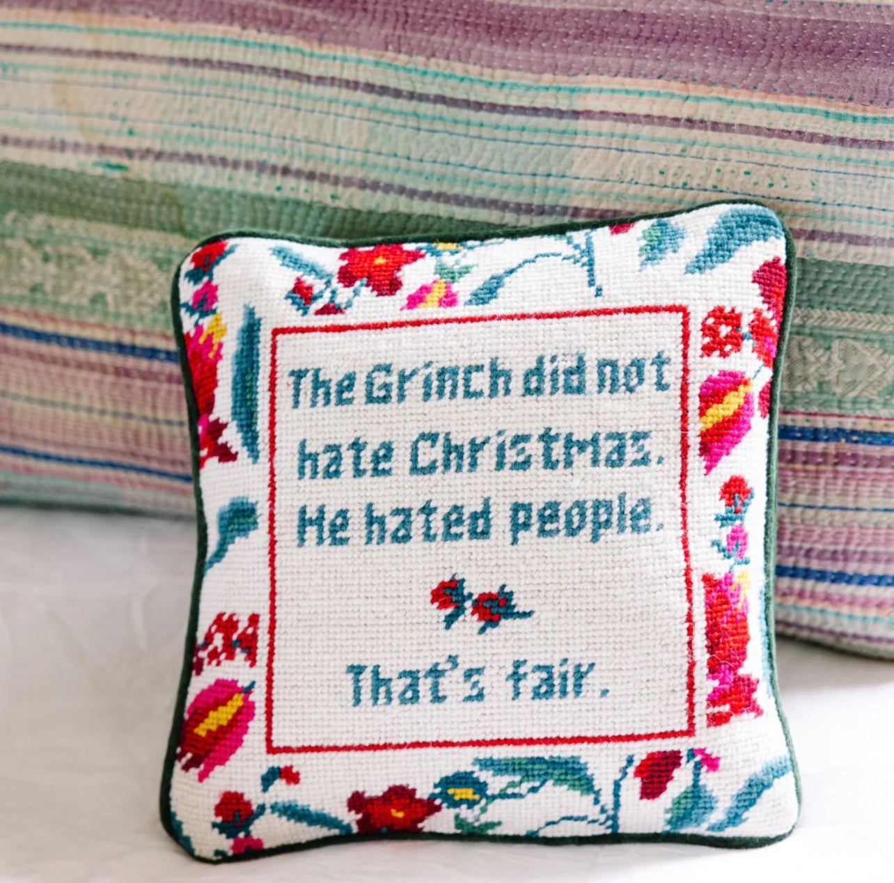 The Grinch Needlepoint Pillow