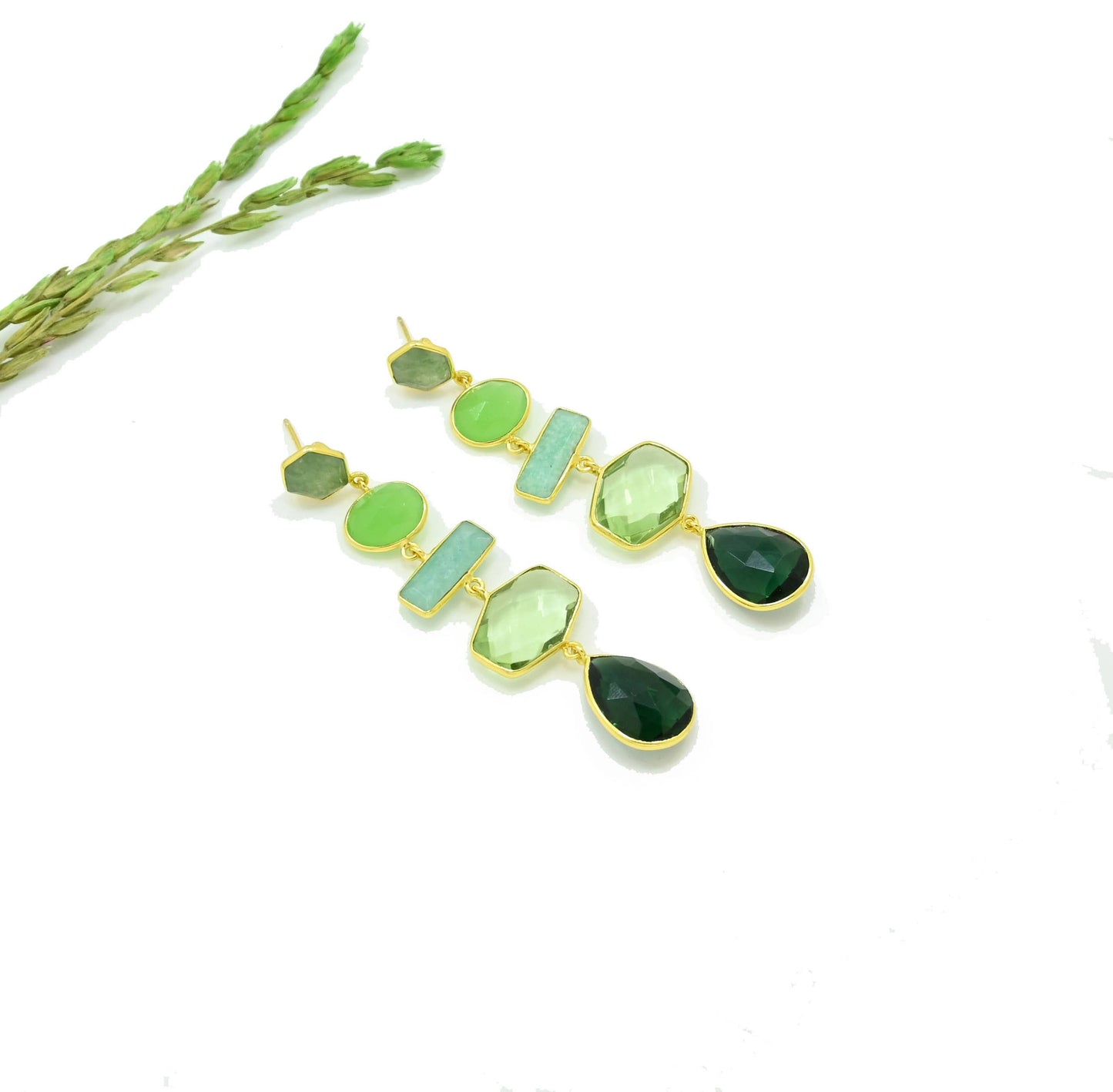 Eliza Earring Gold - Tourmaline, Aventurine & Amazonite