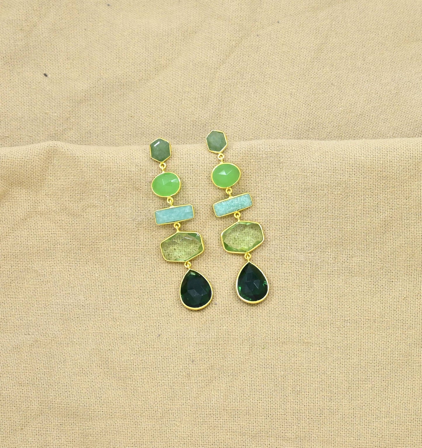 Eliza Earring Gold - Tourmaline, Aventurine & Amazonite