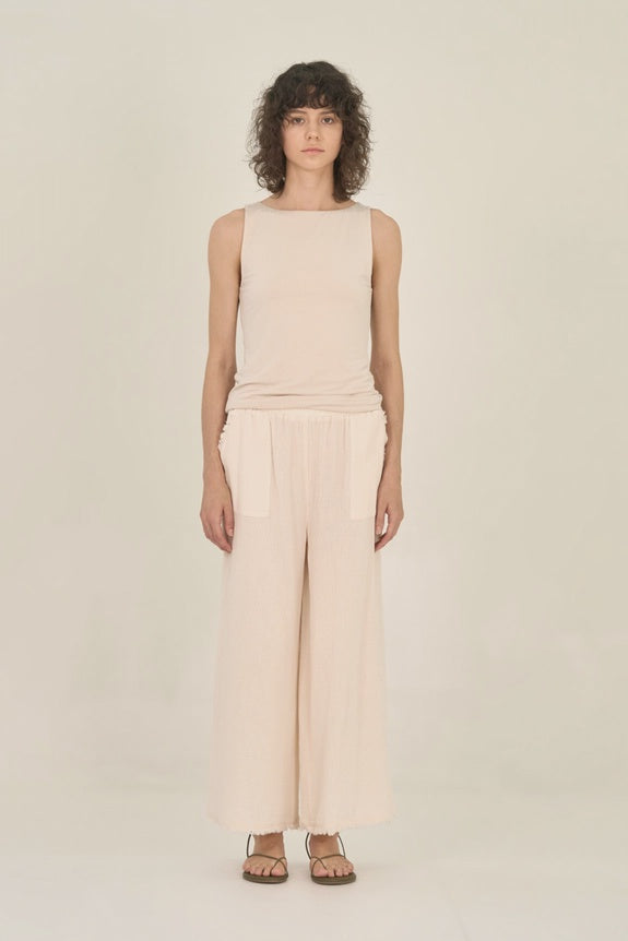 Raw Edge Trim Solid Gauze Pant