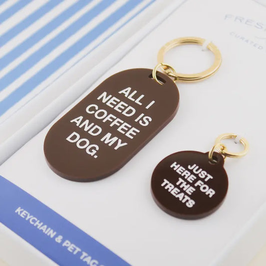 Coffee & My Dog Keychain & Pet Tag Gift Set