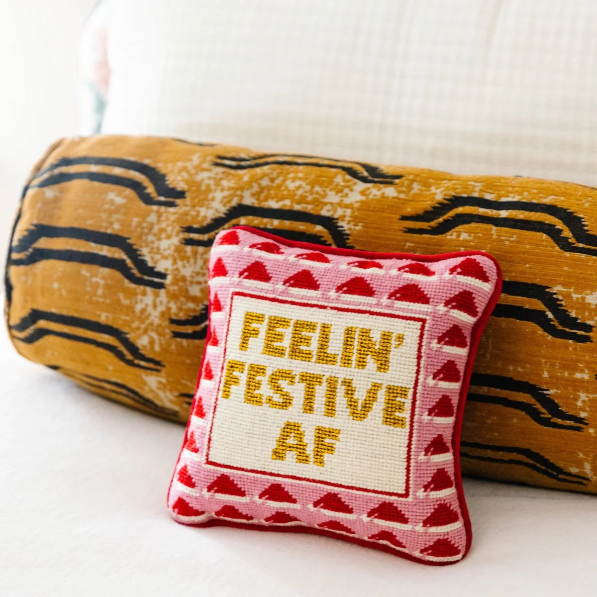 FEELIN' FESTIVE AF NEEDLEPOINT PILLOW