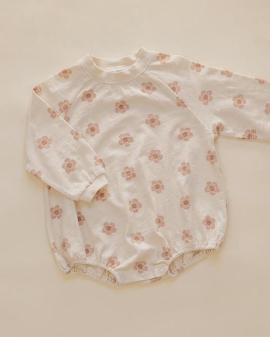 CREW NECK ROMPER PINK DAISIES