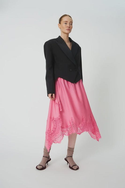 ASYMETRIC LACE TRIMMED SKIRT
