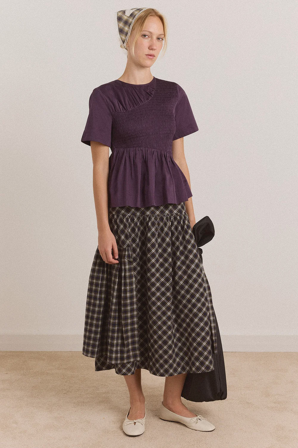 EMMY SHIRRED TOP- PLUM