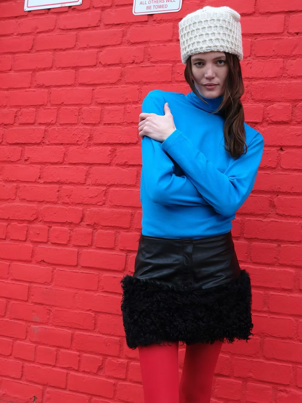 RIZAL LEATHER MINI SKIRT W/ FAUX FUR