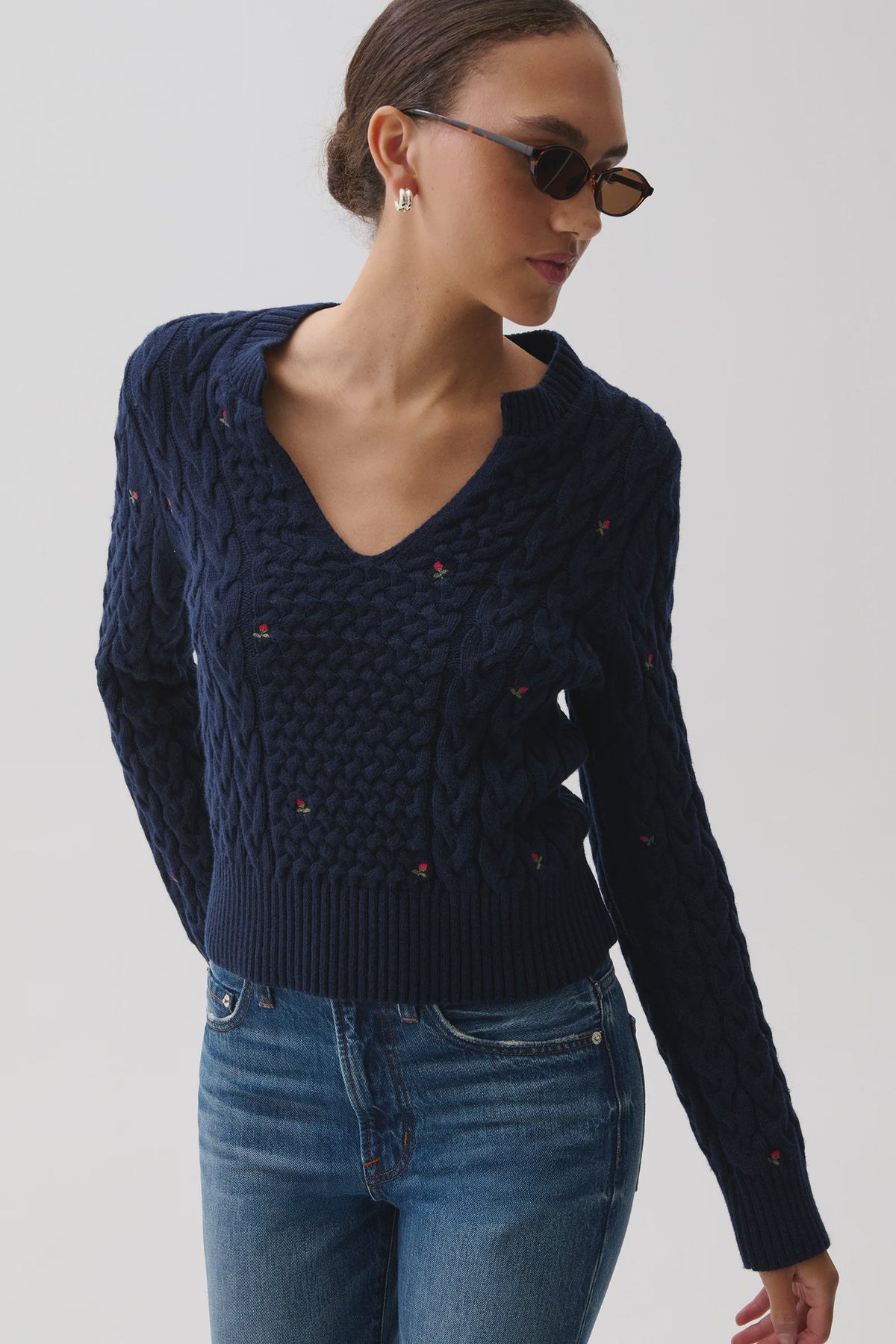 SHANA CABLE EMBROIDERED SWEATER