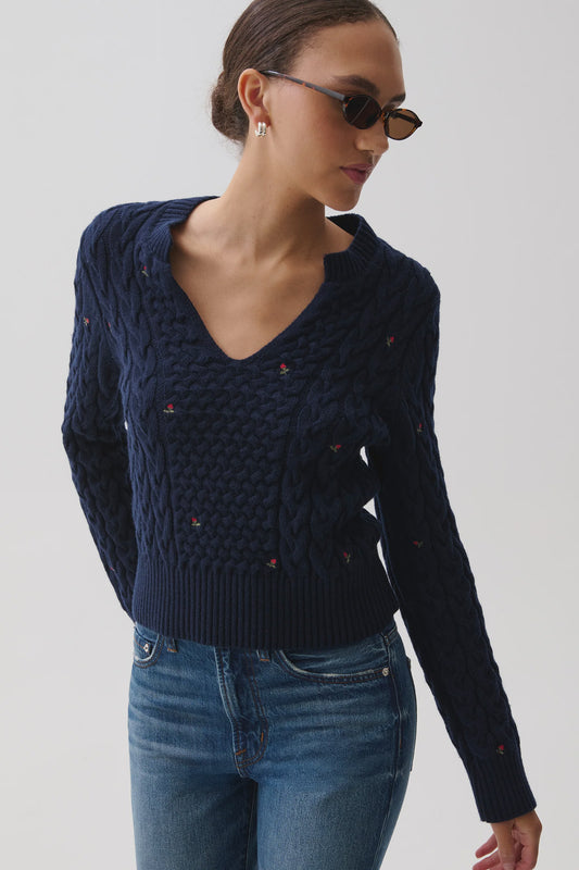 SHANA CABLE EMBROIDERED SWEATER