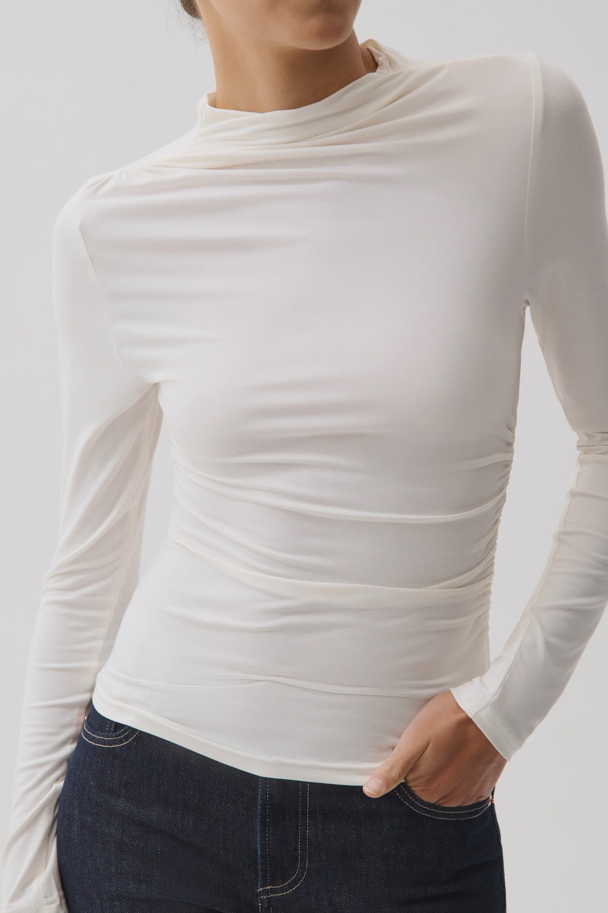 NATHALIA LONG SLEEVE DRAPED MOCK NECK