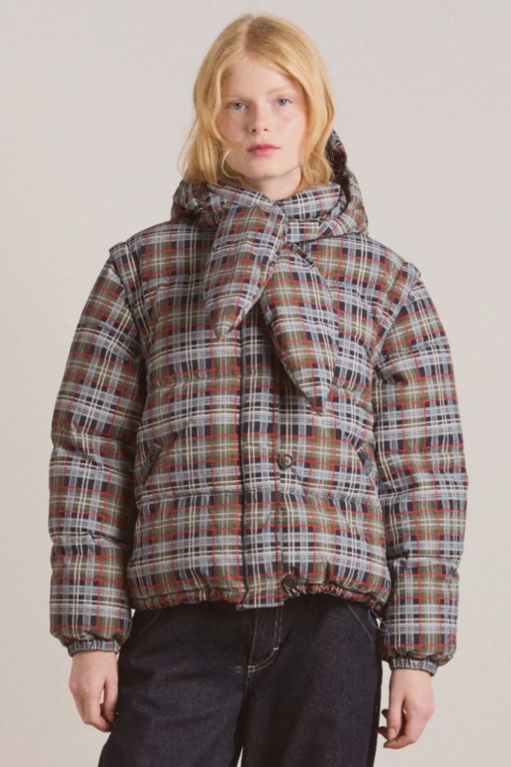 Pearl Hooded Puffer - Multi Check