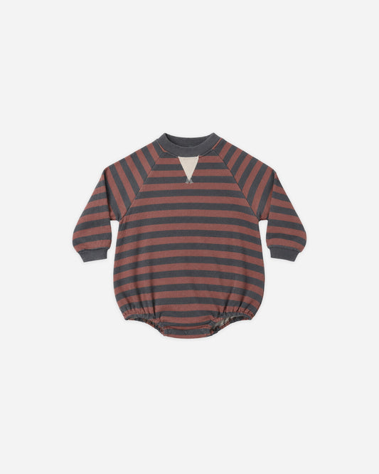 CREW NECK ROMPER MULBERRY STRIPE