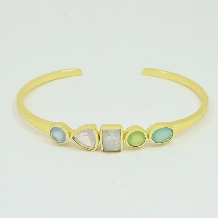 Ula Bangle Gold Plated - Moonstone, Chalcedony, Rose Qz.