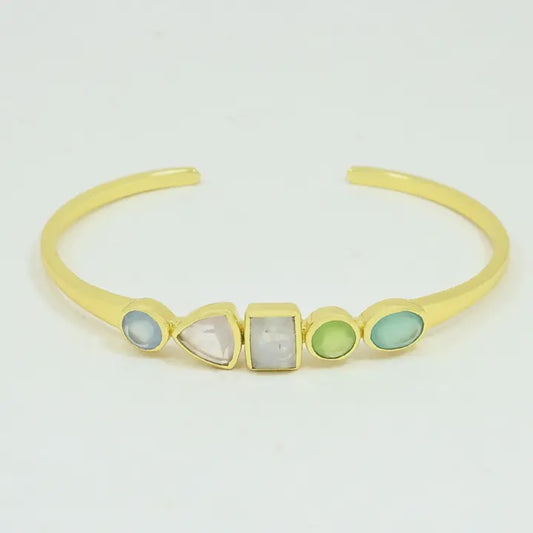 Ula Bangle Gold Plated - Moonstone, Chalcedony, Rose Qz.